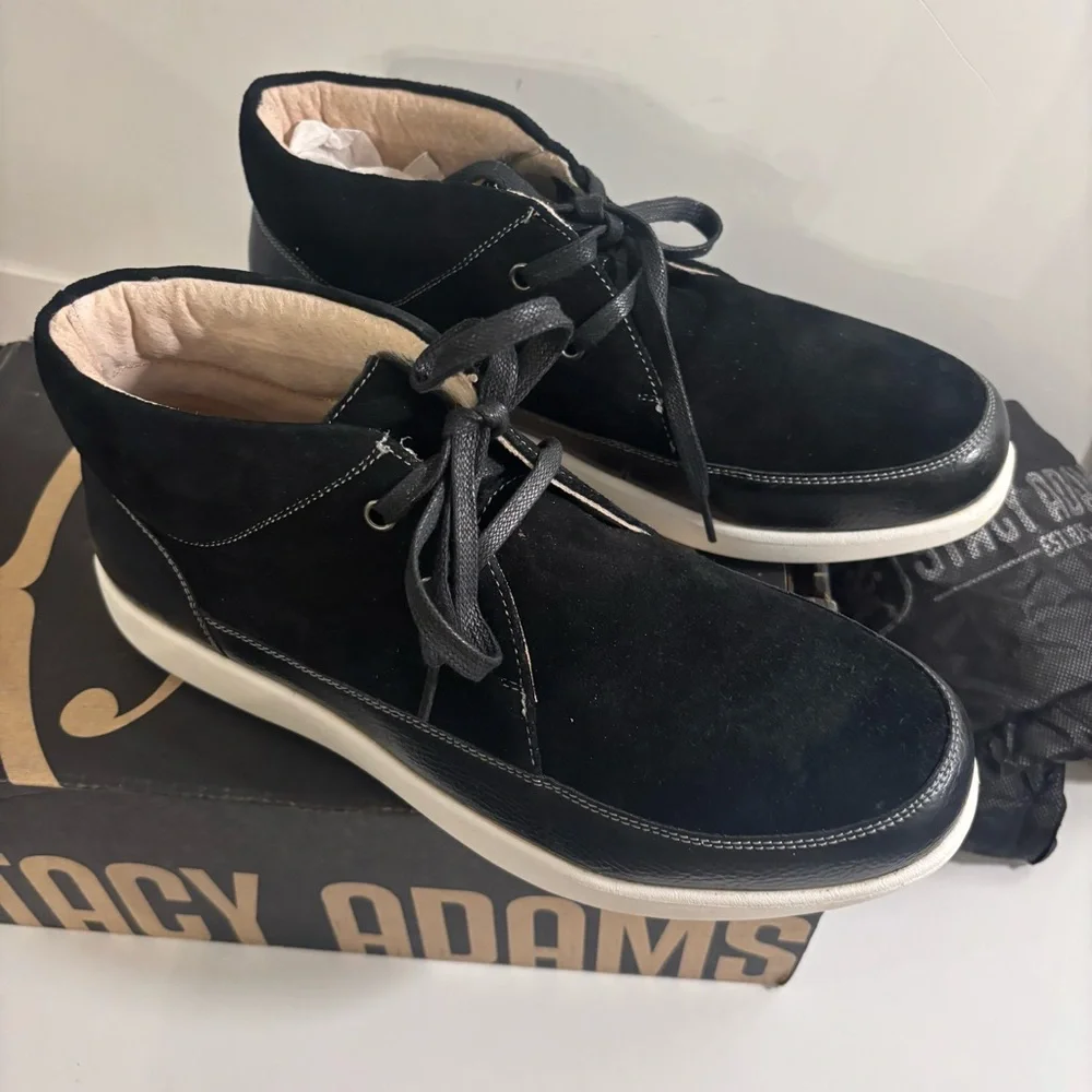 Stacy Adams Black Suede Buckley Moc Toe Lace up Chukka Boots for Men Size 8.5